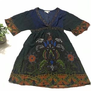 Flying Tomato Blk Boho tribal Beaded Rayon Dress M